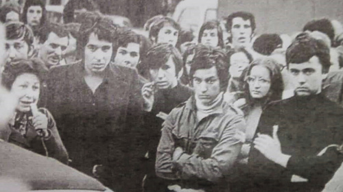 Paolo Fabbrini accanto a Lidia Menapace. In mezzo Sergio Camin e a destra un giovanissimo Oreste Galletti