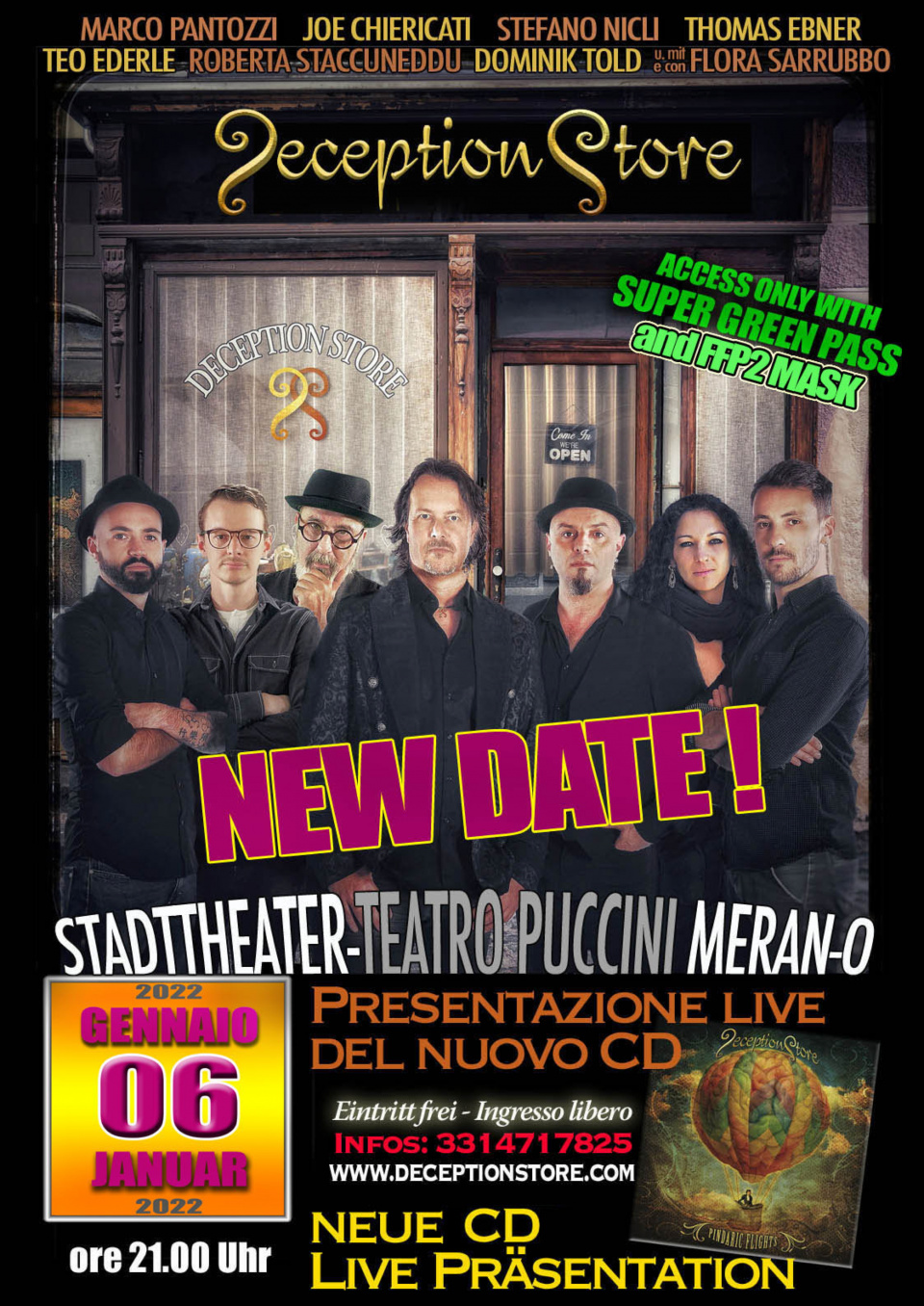 Per la prima volta sul palco: Deception Store esibiranno lalbum “Pindaric Flight” al Teatro Puccini di Merano.