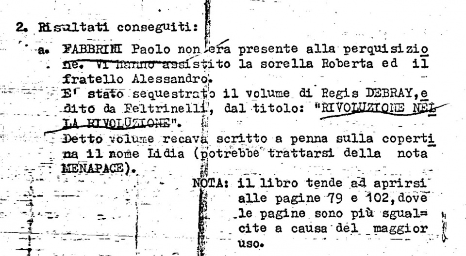 Documenti del SID su Paolo Fabbrini