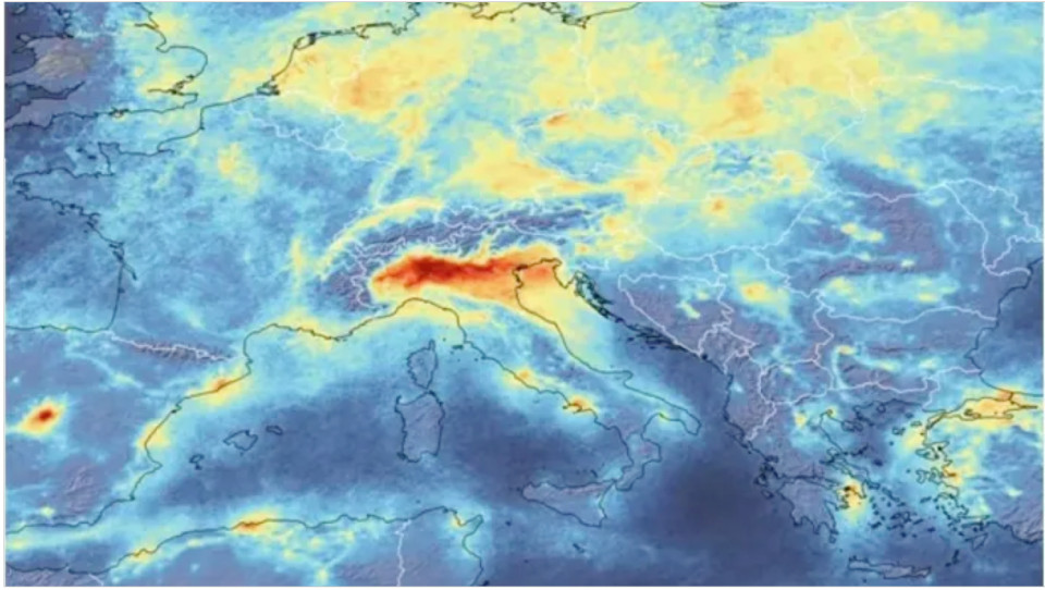 Die Stickstoffdioxid-Belastung in der Po-Ebene ist europaweit am stärksten. Bild ESA