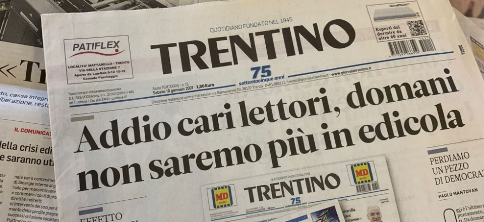 Chiusura del quotidiano Il Trentino Athesia