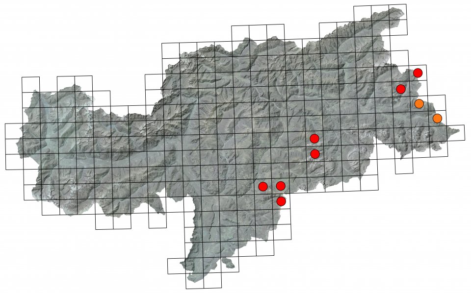 Verbreitung der Alpenschrecke - Südtirolkarte